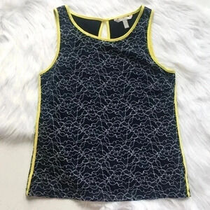 Banana Republic Blue Floral Lace Tank w/ Neon Trim